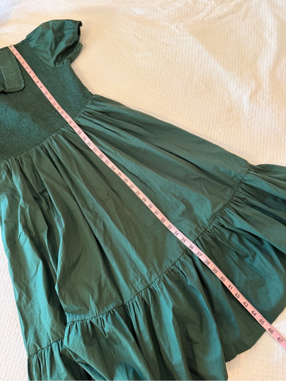 Ivy City Addie Midi Dress in Green Large Puff Sleeves Smocked - Picture 8 of 10